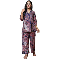 Leriya Fashion Women Ethnic Kurta Set | Rayon Co-Ord Set | Fancy Pajama Set | Pack Of 2 | Floral Printed Top & Pant Set | Full Pair Set | A-Line Kurta Set For Women | (Medium, Black)