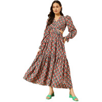 Kzully Women's Crepe A-Line Maxi Casual Dress (Sfs-2001-Red-Kaju Katli-L-Print_Red-Floral