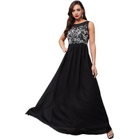 Miss Chase Women's Boat Neck Sleeveless Solid Embellished Maxi Dress (Plus Size) (Mcss24D97-07-62-07, Black, 2Xl)