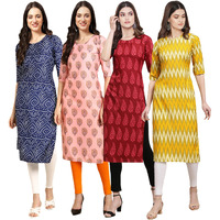 Pinkmint Women's Crepe Digital Print Straight Kurta [Pack Of 4](Nv-366-368-337-329-L)