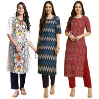 Pinkmint Women's Crepe Printed Kurta And Pant Set (Pack Of 3)