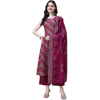 Pratham Blue Kurta Set For Women Cotton Blend Anarkali Printed Kurta Set For Women With Palazzos And Dupatta (Pb-6009-Xxl_Pink)