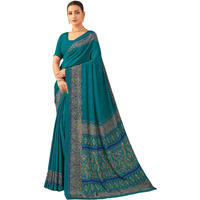 Satrani Women's Silk Crepe Printed Saree With Unstitched Blouse Piece (4201S3302N_Teal Blue)