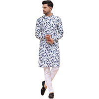 See Designs White Cotton Regular Fit Mandarin Collar Printed Kurta Set Long Sleeves_Sdkt123101Xxl
