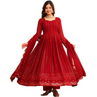 Fashion Basket Georgette Embroidered Anarkali Kurta Set For Women Maroon