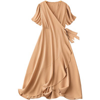 Litzo Women's Lycra A-Line Maxi Dress (L-61-S_Brown