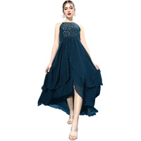 Miss Chase Women's Teal Round Neck Sleeveless Solid Embellished Maxi Dress (Mcaw21D99-65-83-05, Teal, L)
