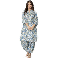 Rytras Women's Pure Cotton Printed Straight Kurta Set With Palazzo Pants - Ethnic Wear, Blue(Ryt592-N,Xl)