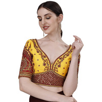 Vihu Fashion Embroidery Work Readymade Blouse (42, Yellow)