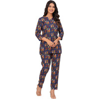 Jikonet Women Cotton Printed Co-Ord Set Kurta Set With Pant Set (Blue, X-Small)