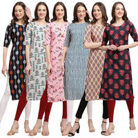 Pinkmint Printed Kurti For Women's Ll Straight Kurtis For Women's Ll Stylished Kurti (Pack Of 6)
