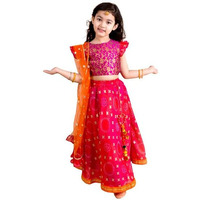 Pspeaches Girl's Polyester 1 Lehenga, 1 Choli, 1 Dupatta (L-Foilbooti-T-12-14_Pink_12-14Y)
