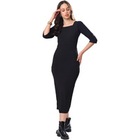 Purvaja Womens Bodycon Midi Dress (Bely-133-140) (In, Alpha, 2Xl, Black)