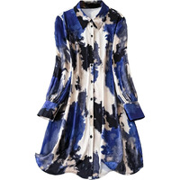 Shasmi Women's & Girl's Blue And Black Tie Dye Print Button Front Shirt Dress, Elegant Long Sleeve Dress For Spring & Fall, Womens Clothing Versatile For All Seasons (Shirt 201 Blue Black-Xl)