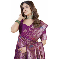 Sugathari Women's Wine Kanjivaram Banarasi Silk Saree For Patola Festival Wedding Silk With Rich Pallu Design Sarees For Women With Blouse Piece (San Jm 3 Wine)