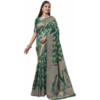 Sugathari Women's Rama Green Kanjivaram Banarasi Silk Saree For Patola Festival Wedding Silk With Rich Pallu Design Sarees For Women With Blouse Piece (San Jm 5 Rama)