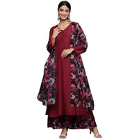 Varanga Women Maroon Anarkali Kurta Paired With Contrast Bottom And Dupatta