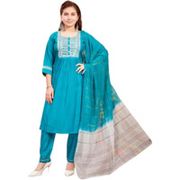 Aarika Girls Ethnic Wear Turquoise Colour Sequin Thread Embroidery With Gota Work Silk Kurti Pant Set (8-16 Years)