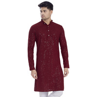 Divisive Men's Sequince Embroidered Cotton Blend Only Slim Fit Kurta (Dkrt1142_L_Maroon)