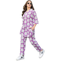 Lookmark Women's Latest Printed Cotton Blend Straight Kurta And Pant Set (Az-Lm-Og5-Ks2156-Xl) Purple