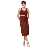 Oomph! Stretchable Lycra Coord Top And Skirt Set For Women, Brown - Coord_Mt960Msk245