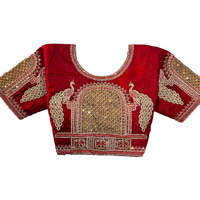 Pujia Mills Women's Zari Embroidery & Coding Twins Sequins Readymade Blouse (Dorr Parent Maroon M)