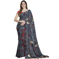 Rani Saahiba Women's Bandhani Embroidered Chiffon Saree With Blouse (Skr11502_Dark Blue)