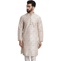 Sojanya (Since 1958 Men's Silk Blend Cream Color Print Design Only Long Kurta