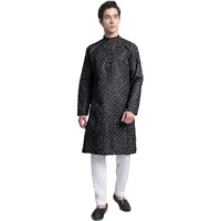 Jompers Men's Printed Pure Cotton Kurta Pyjama Set (Black, Xxl)