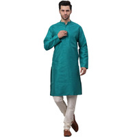 Jompers Men's Solid Dupion Silk Kurta Pyjama Set (Teal, Xl)