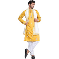 Jompers Mustard Embroidered & Sequin Kurta Pyjama With Dupatta (Mustard, S)