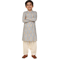 Kisah Kid's Full Sleeves Cotton Blend Knee Length Printed Sky Blue Kurta Patiala Set (11-12Y)