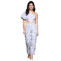 Oomph! Women's Crepe Top And Trouser Pant Set |Two Piece Co-Ord Set | Wester Wear Regular Fit | Stylish Multipurpose Top - Bottom Pair - Grey