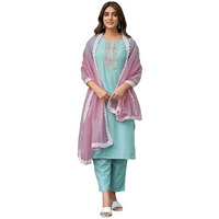 Sanisa Women's Chinnon Sequence And Embroidery Work Straight Kurta With Pant And Dupatta Set (162Kbd1741N-Xxl_Pale Turquoise)