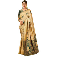 Satrani Women's Banarasi Silk Weaving Stone Work Saree With Unstitched Blouse Piece (4245S6697N_Beige1)