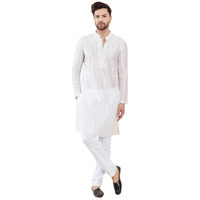 See Designs Men Long Sleeve Side Slit Mandarin Collar Off White Sequins Embroidered Chanderi Silk Straight Kurta - Sdkt2472Xl