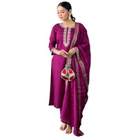Shiv Textiles Women's Wine Desinger Viscose Chandderi Desinger Ethnic Wear Kurta With Pant & Duppata (Jd-Emily-Wine-L)