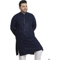 Sojanya Plus (Since 1958) Men's Cotton Sequinned Embroidered Navy Blue Long Kurta