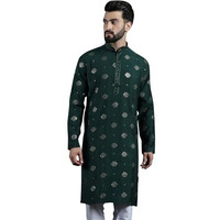 Sojanya (Since 1958 Men's Cotton Silk Sequinned Embroidered Green Long Kurta