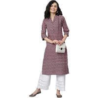 Stylum Women's Printed Cotton Slub Straight Kurta (Lukebrown36_Brown, S)