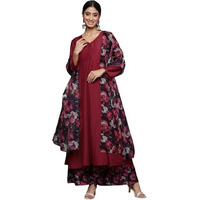 Varanga Women Maroon Anarkali Kurta Paired With Contrast Bottom And Dupatta