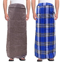 Weavers Villa Men's 100% Cotton Multicolored Unstiched Lungi (2 Mtrs) - Pack Of 2