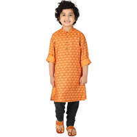 Fabindia Boy's Viscose Silk Printed Regular Kurta_Orange_2-3 Year