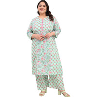 Tissu Women's Plus Size Pure Cotton Green Floral Printed Kurta With Palazzo (737_Green_5Xl)