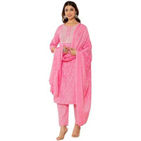 Varanga Women Pink Floral Printed Embroidered Kurta Paired With Bottom And Dupatta