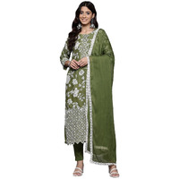 Varanga Women Green Floral Printed Shiffly Work Kurta Paired With Bottom And Dupatta