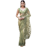 Womanista Women's Olive Green Colored Embroidered Net Saree With Scalloped Border(Ti6926_Olive_Onesize)
