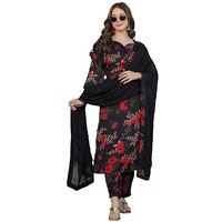 Fashion Basket Black Silk Printed Kurta Set For Women (In, Alpha, Xl, Regular, Black)