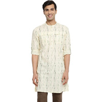 Fabindia Men's Cotton Printed Slim Kurta (103011401_Natural