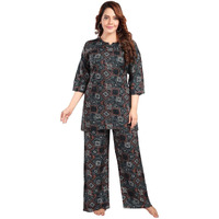 Fabme Women's Geomatric Print, Dark Green, All Over Print Rayon Coord Set